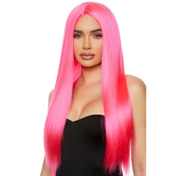 Long Straight Pink Wig with Center Part Unisex - Picture 1 of 3